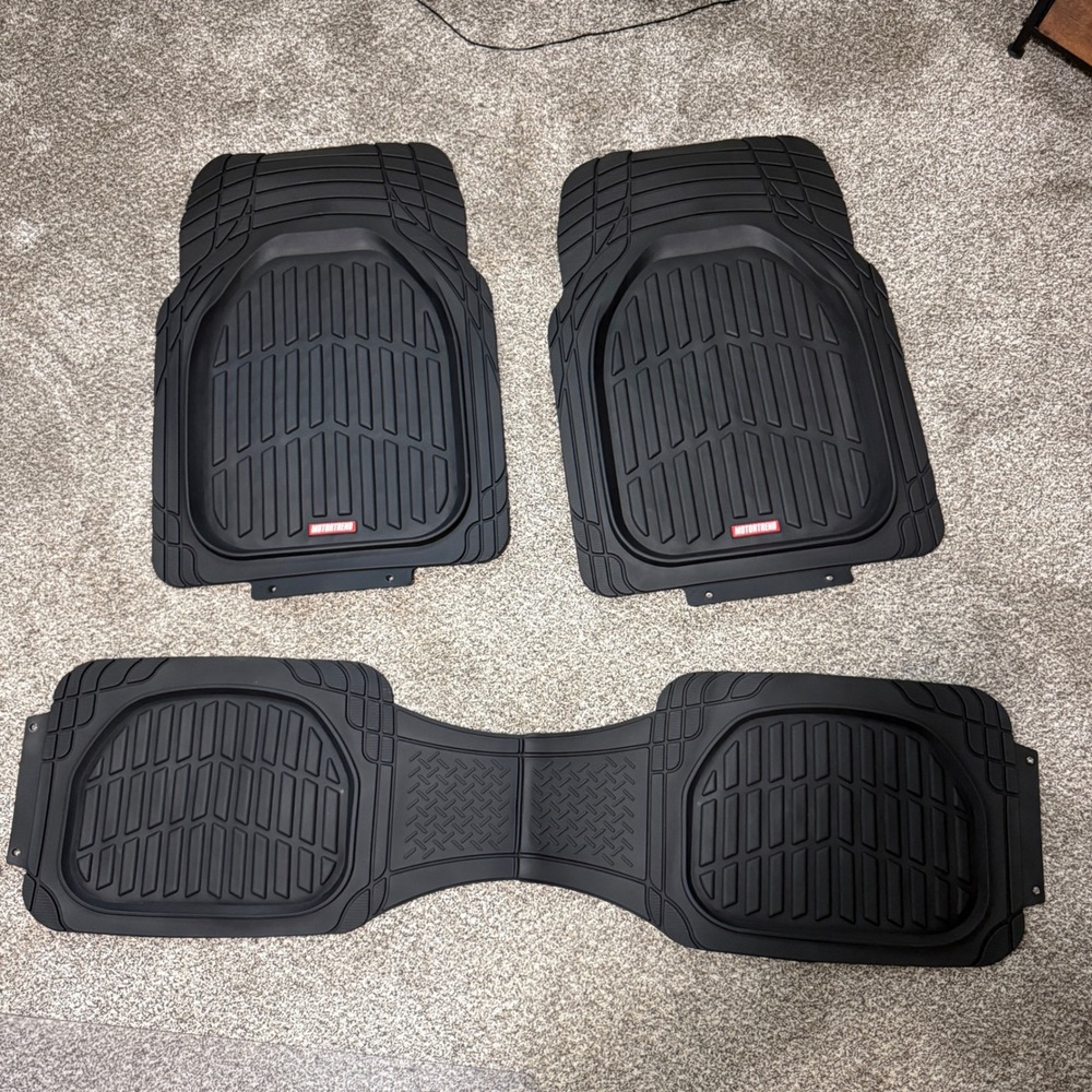 Motor Trend All Weather Rubber Floor Mats Black 3 Piece Set Trimmable Heavy Duty